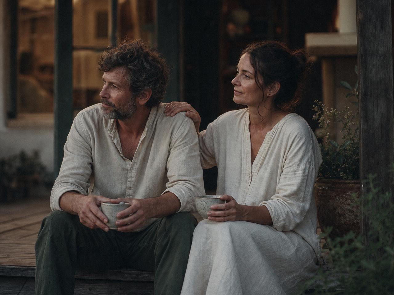 Adult children in a quiet, reflective moment together